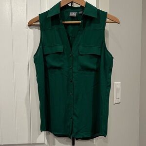 New York & Company Dark Green Sleeveless Blouse